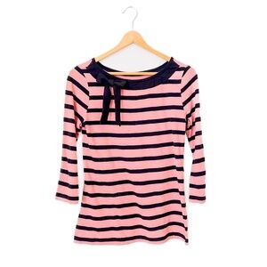 Feminine Black and Pink Striped Loft Bow Top Size Small Coquette Girly